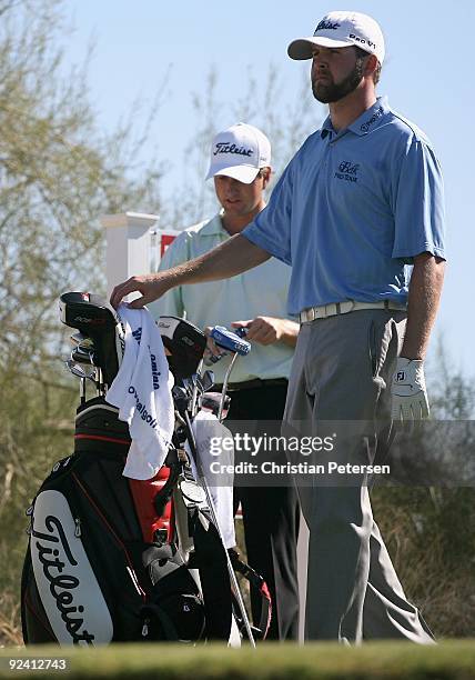 Trahan takes a club from his bag during the third round of the Frys.com Open at Grayhawk Golf Club on October 24, 2009 in Scottsdale, Arizona.