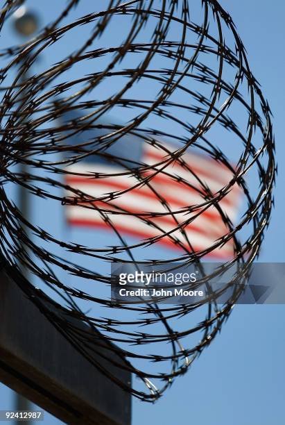 Roll of protective wire rings a detainee camp inside the U.S. Military prison for "enemy combatants" on October 27, 2009 in Guantanamo Bay, Cuba....