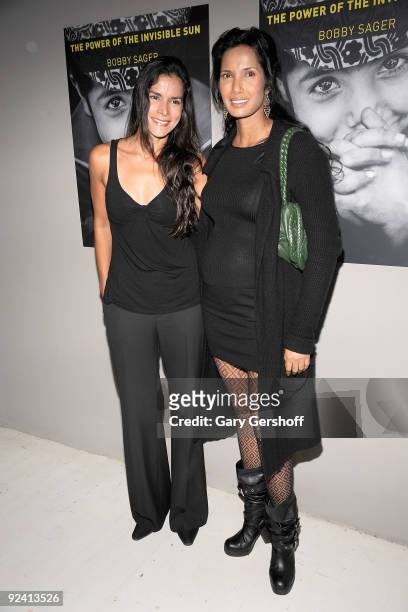 Model/actress Patricia Velasquez and TV personality Padma Lakshmi attend "The Power Of The Invisible Sun" book launch party at Donna Karan's Urban...