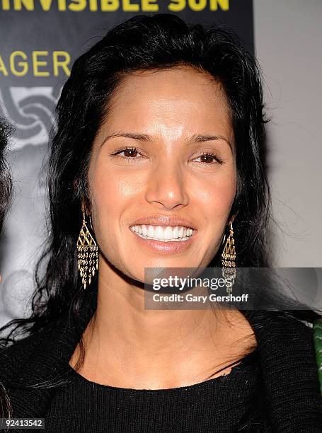 Personality Padma Lakshmi attends "The Power Of The Invisible Sun" book launch party at Donna Karan's Urban Zen Center at the Stephen Weiss Studio on...