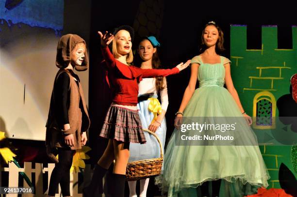 Children perform on the stage during a children's theatre held by a Russian-speaking community in Ankara, Turkey on February 25, 2018.