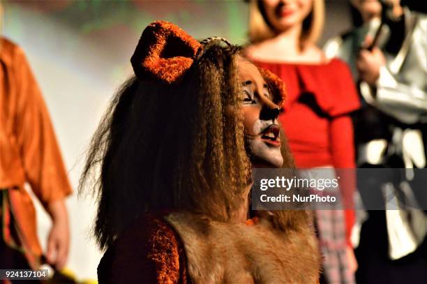 Girl performs on the stage during a children's theatre held by a Russian-speaking community in Ankara, Turkey on February 25, 2018.