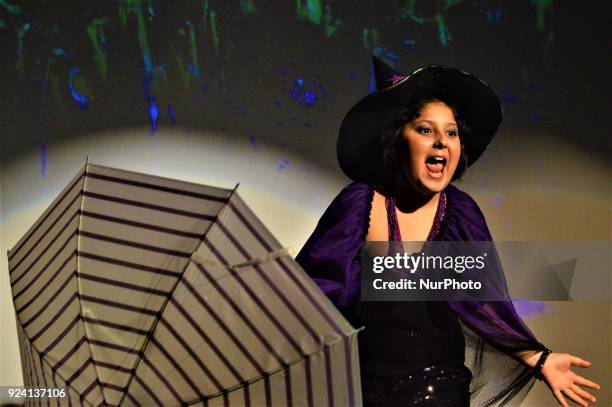 Girl performs on the stage during a children's theatre held by a Russian-speaking community in Ankara, Turkey on February 25, 2018.