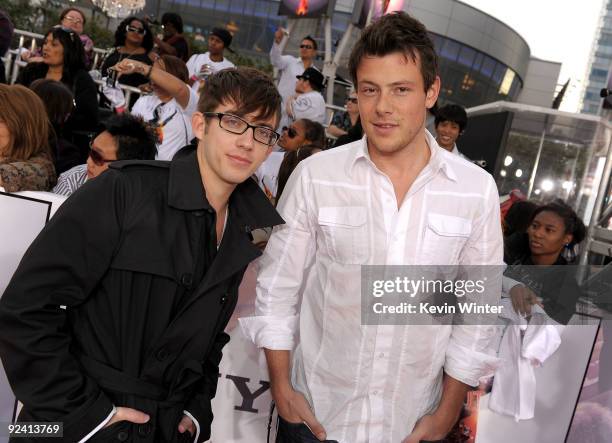 Actors Kevin McHale and Cory Monteith arrive at the premiere of Sony Pictures' "This Is It" held at Nokia Theatre Downtown LA on October 27, 2009 in...