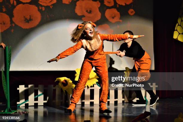 Children perform on the stage during a children's theatre held by a Russian-speaking community in Ankara, Turkey on February 25, 2018.