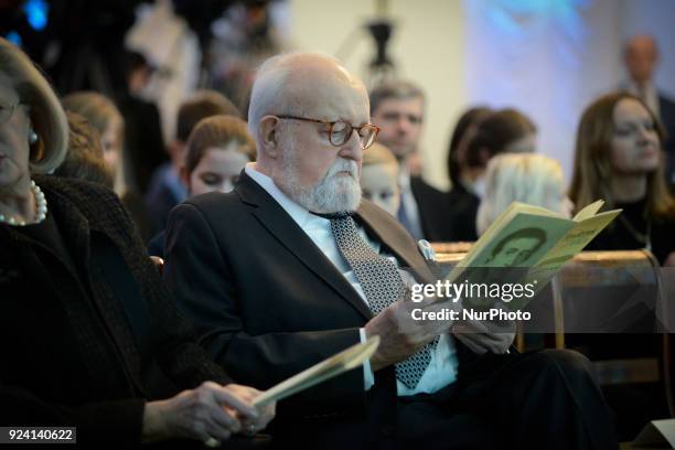 Poland's greatest living composer and Krzysztof Penderecki is seen attending a concert at the Presidential Palace in Warsaw, Poland, on 28 February...