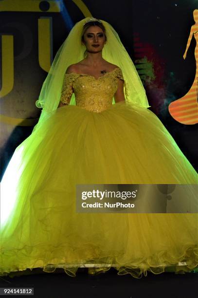 Model walks the runway during a fashion show within the 1st Wedding Preparations Festival in Ankara, Turkey on February 25, 2018.