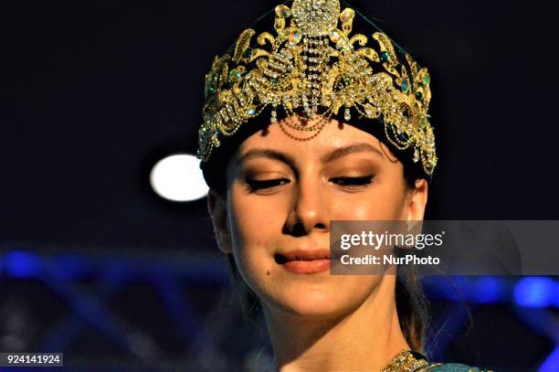 Model walks the runway during a fashion show within the 1st Wedding Preparations Festival in Ankara, Turkey on February 25, 2018.