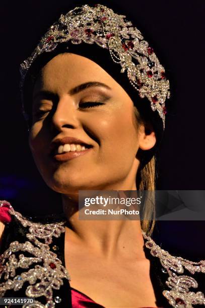 Model walks the runway during a fashion show within the 1st Wedding Preparations Festival in Ankara, Turkey on February 25, 2018.