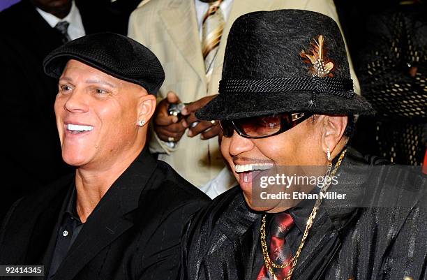 President and CEO of the Brenden Theatre Corp. Johnny Brenden and Joe Jackson appear during the unveiling of a celebrity star honoring Jackson and...
