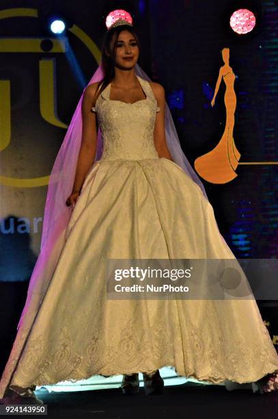 Model walks the runway during a fashion show within the 1st Wedding Preparations Festival in Ankara, Turkey on February 25, 2018.