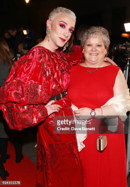 Jamie Campbell and mother Margaret Campbell attend the 18th Annual WhatsOnStage Awards at the Prince Of Wales Theatre on February 25, 2018 in London,...