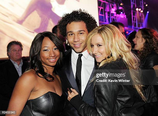 Actors Monique Coleman, Corbin Bleu and Ashley Tisdale pose at the after party for the premiere of Sony Pictures' "This Is It" at L.A. Live's Nokia...