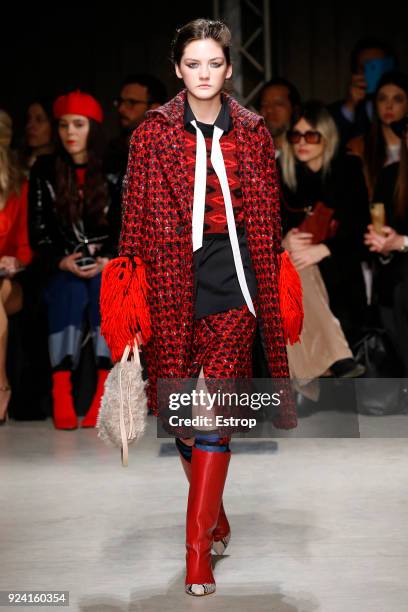 Model walks the runway at the Cividini show during Milan Fashion Week Fall/Winter 2018/19 on February 24, 2018 in Milan, Italy.