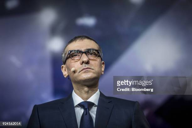 Rajeev Suri, president and chief executive officer of Nokia Oyj, pauses during a special event ahead of the Mobile World Congress in Barcelona,...