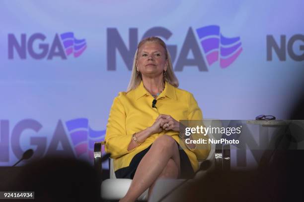 Ginni Rometty, CEO of IBM, speaks during the National Governors Association's Winter Meeting, at the JW Marriott in Washington, D.C., on Sunday,...