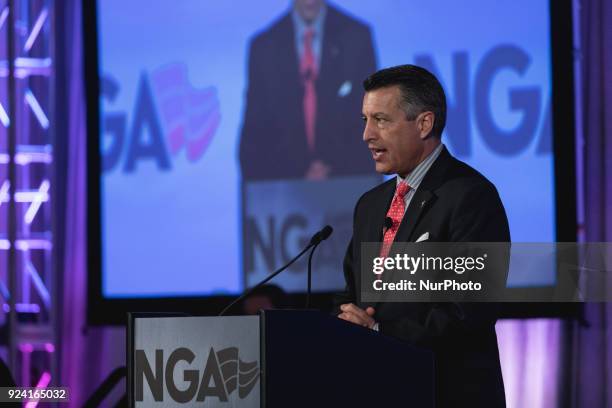 Brian Sandoval, Nevada Governor and National Governors Association Chair, speaks at the JW Marriott in Washington, D.C., on Sunday, February 25, 2018.