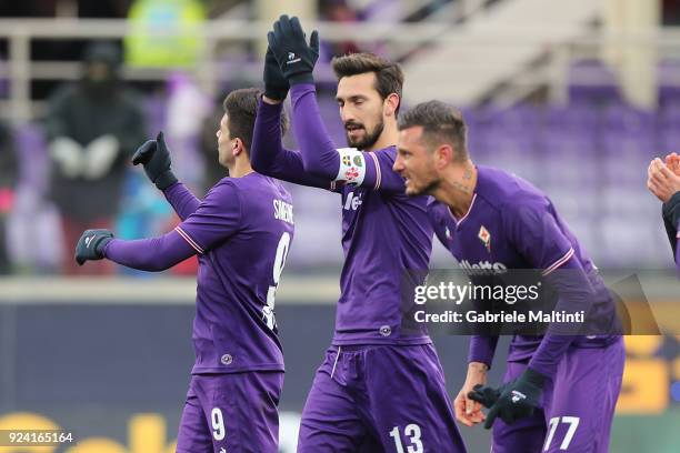 Davide Astori of ACF Fiorentina reacts during the serie A match between ACF Fiorentina and AC Chievo Verona at Stadio Artemio Franchi on February 25,...