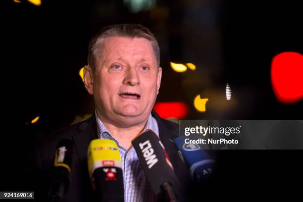 German Health Minister Hermann Groehe speaks to the media in Berlin, Germany on February 25, 2018. He will not be minister any more in aneventual...