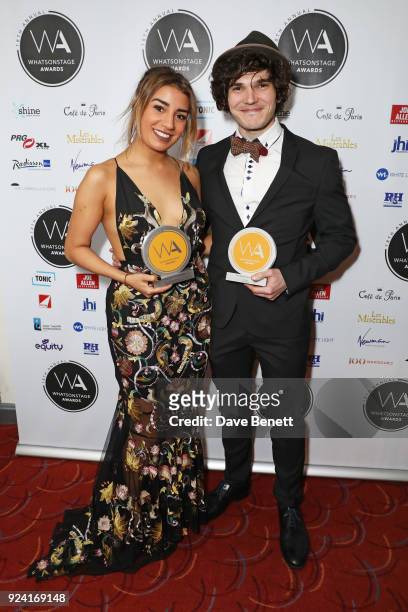 Lucie Shorthouse, winner of the Best Supporting Actress In A Musical award for "Everybody's Talking About Jamie", and Fra Fee, winner of the Best...