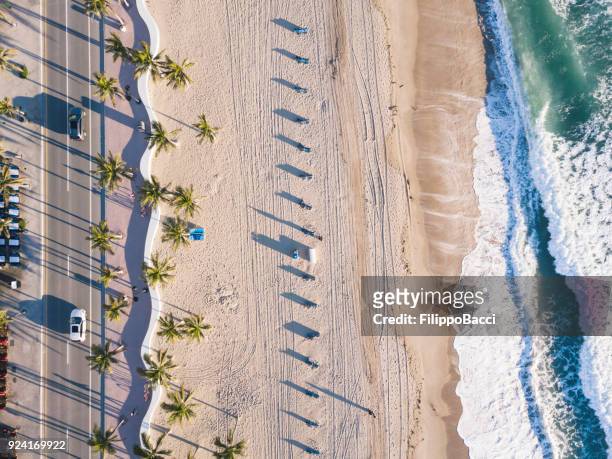 fort lauderdale beach at sunrise from drone point of view - miami stock pictures, royalty-free photos & images