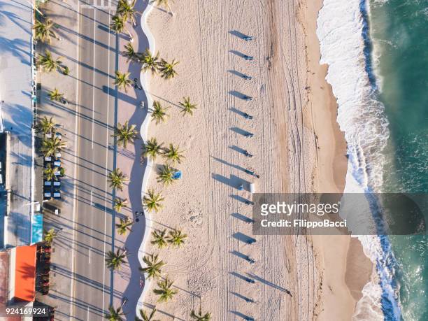 fort lauderdale beach at sunrise from drone point of view - sunrise fort lauderdale stock pictures, royalty-free photos & images