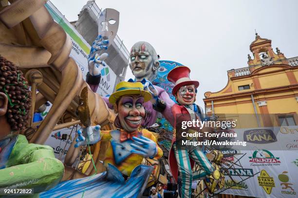 General view of the parade during the Carnival of Cento on February 25, 2018 in Cento, Italy. The Carnival of Cento is one of the oldest in Italy and...