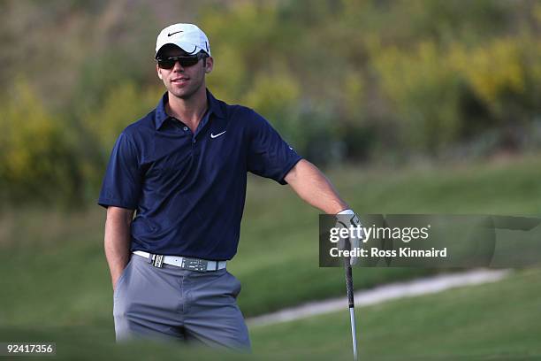 Paul Casey of England looks on during the Pro-Am round prior to the Volvo World Match Play Championship at Finca Cortesin on October 28, 2009 in...