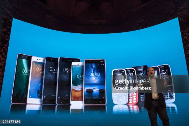 Florian Seiche, chief executive officer of HMD Global Oy, speaks during a launch event ahead of the Mobile World Congress in Barcelona, Spain, on...