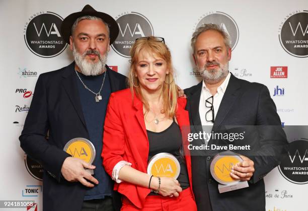 Jez Butterworth, winner of the Best New Play award for "The Ferryman", Sonia Friedman, winner of the Equity Award for Services to Theatre, and Sam...