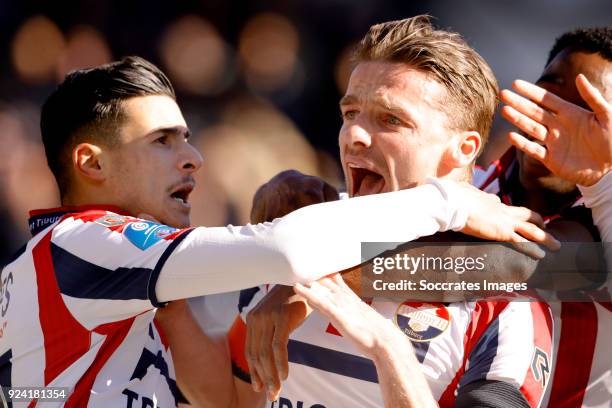 Ben Rienstra of Willem II celebrates 1-0 during the Dutch Eredivisie match between Willem II v Roda JC at the Koning Willem II Stadium on February...