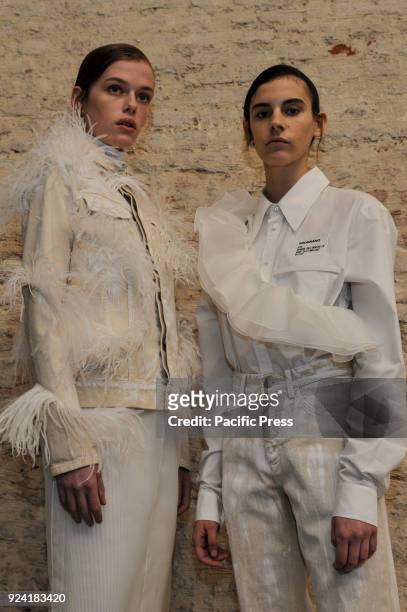 Models are seen backstage ahead of the Brognano show during Milan Fashion Week Autumn/Winter 2019.