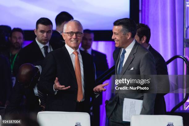 Prime Minister Malcolm Turnbull of Australia, and Brian Sandoval, Nevada Governor and National Governors Association Chair, speak before the start of...