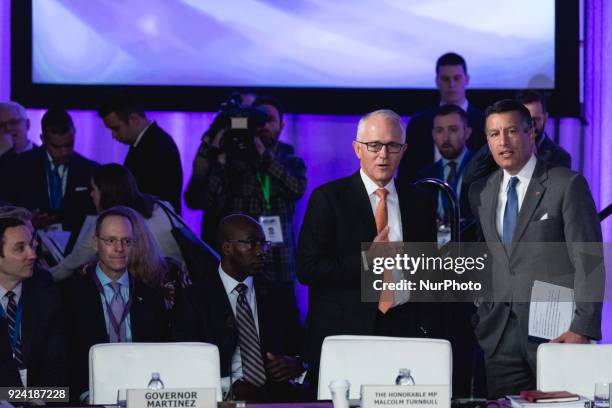 Prime Minister Malcolm Turnbull of Australia, and Brian Sandoval, Nevada Governor and National Governors Association Chair, speak before the start of...