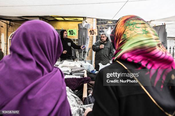 Men selling cloths in Tarlabasi Sunday market in Istanbul, 25 February 2018 Every Turkish city has its own bazaar that sells local goods from the...