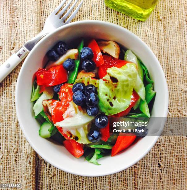 rough cut vegetable-blueberry salad with olive oil and infused balsamic vinegar - rough cut stock pictures, royalty-free photos & images