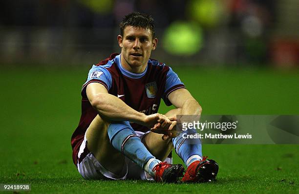 James Milner of Aston Villa in action during the Carling Cup 4th Round match between Sunderland and Aston Villa at the Stadium of Light on October...