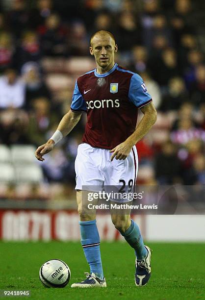 James Collins of Aston Villa in action during the Carling Cup 4th Round match between Sunderland and Aston Villa at the Stadium of Light on October...