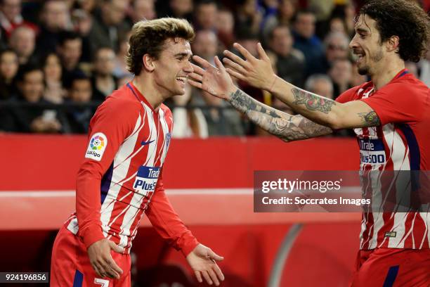 Antoine Griezmann of Atletico Madrid, Sime Vrsaljko of Atletico Madrid during the La Liga Santander match between Sevilla v Atletico Madrid at the...