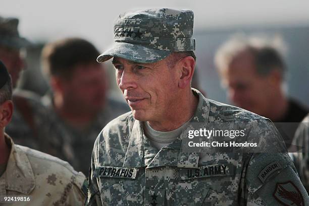 Army General David Petraeus, commander of U.S. Central Command,arrives October 28, 2009 at Forward Operating Base Wilson in Kandahar Province,...