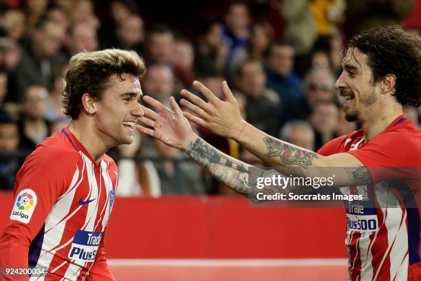 Antoine Griezmann of Atletico Madrid, Sime Vrsaljko of Atletico Madrid during the La Liga Santander match between Sevilla v Atletico Madrid at the...