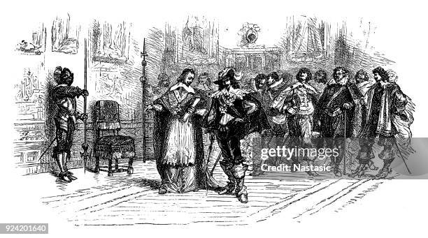 king louis xiii of france and cardinal richelieu - 17th century stock illustrations