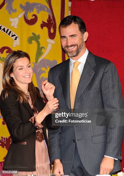 Princess Letizia of Spain and Prince Felipe of Spain attend the Red Cross Fundraising Day event , at the front door of the Foreign Affairs Ministery...