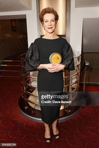 Juliet Stevenson, winner of Best Supporting Actress In A Play for "Hamlet", poses in the press room at the 18th Annual WhatsOnStage Awards at the...