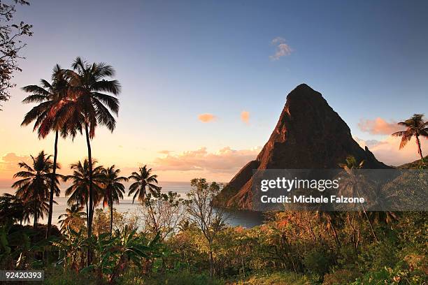 caribbean, saint lucia, gros piton  - saint lucia stockfoto's en -beelden