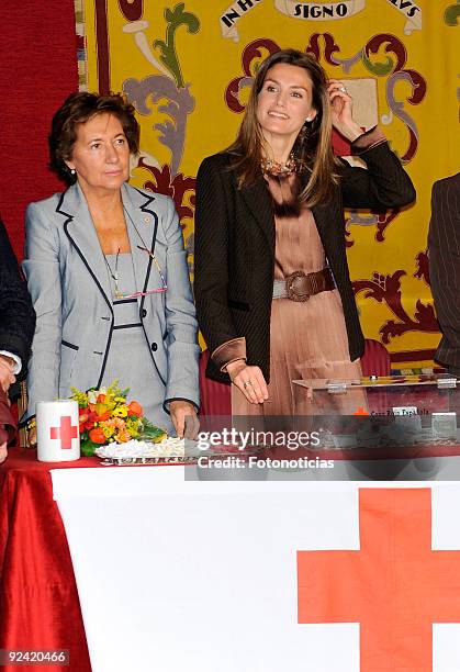 Princess Letizia of Spain attends the Red Cross Fundraising Day event , at the front door of the Foreign Affairs Ministery on October 28, 2009 in...