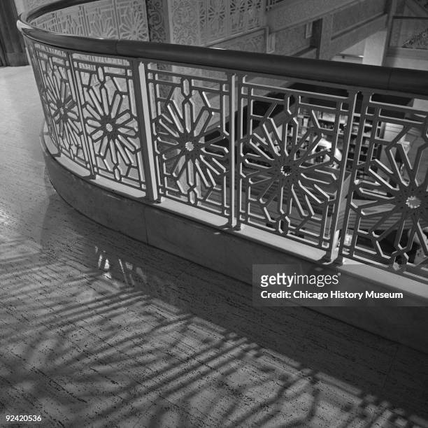 Architectural details from the lobby area and staircase of the Rookery building at 209 South LaSalle Street, on the corner of La Salle and Adams...