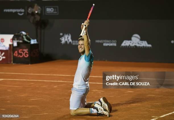 Argentina's Diego Schwartzman celebrates after beating Spain's Fernando Verdasco during their ATP World Tour Rio Open singles final tennis match at...