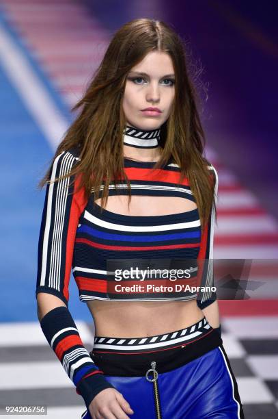 Model Luna Bijl walks the runway at the Tommy Hilfiger show during Milan Fashion Week Fall/Winter 2018/19 on February 25, 2018 in Milan, Italy.