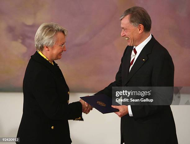 German President Horst Koehler confirms new Education Minister Annette Schavan at Bellevue Palace on October 28, 2009 in Berlin, Germany. Koehler...